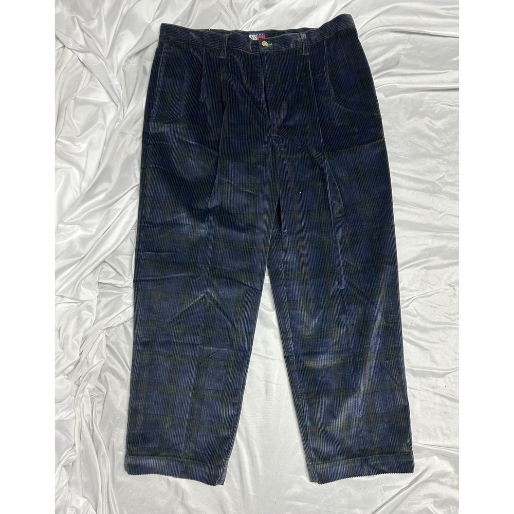 Tommy Hilfiger Vintage 90's Gorpcore Wide Whale Corduroy Pants Blue Tartan 40x30